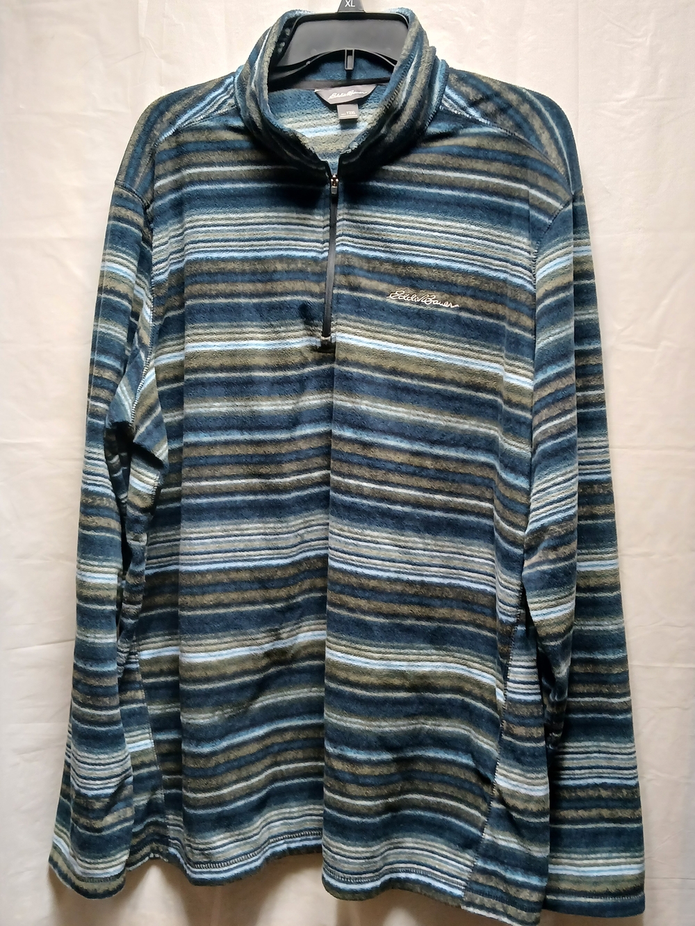Eddie Bauer Men’s Blue Striped Quarter-Zip Fleece Pullover